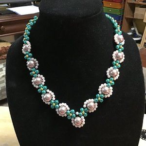 women's gold metal necklace faux pearls & lobster claw clasp about 20" ... PN-99